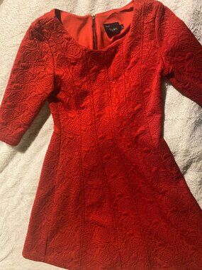 Truly Madly Deeply Red Quilted Jacket with Leaf Embossing